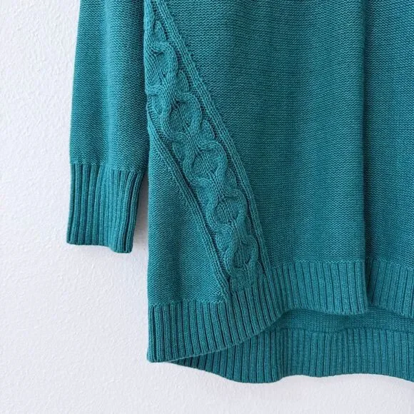 L.L. Bean Women's Size Large Teal V Neck Cable Knit Pullover Sweater Brand New - Picture 4 of 10